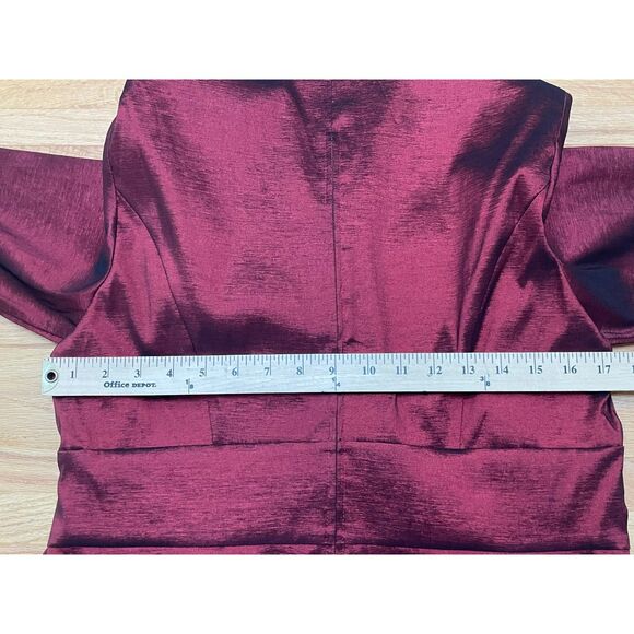 Alex Evenings Women's LP Red Blouse Polyester Top Metallic Taffeta Jewel Brooch - Picture 3 of 9